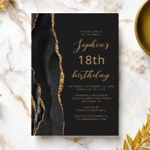 Schwarzes Gold-Achat-Script 18. Geburtstag Einladung