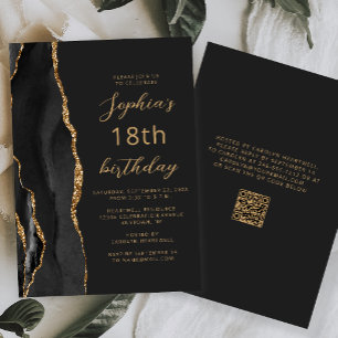 Schwarzes Gold-Achat-Script Dark-QR-Code 18. Gebur Einladung