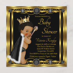 Schwarzes Gold Afro Prinz Baby Shower Einladung