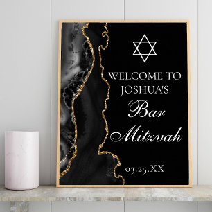 Schwarzes Gold Agate Bar Mitzvah Party Willkommen Poster