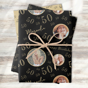 Schwarzes Gold Alter Foto 50. Geburtstag Geschenkpapier Set
