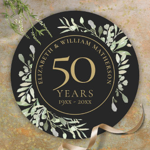 Schwarzes Gold-Aquarell-Grün zum 50. Hochzeitstag Runder Aufkleber