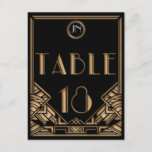 Schwarzes Gold Art Deco Gatsby Stil Tisch Nummer 1 Postkarte