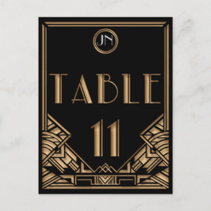 Schwarzes Gold Art Deco Gatsby Stil Tisch Nummer 1 Postkarte