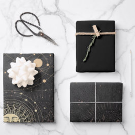 Schwarzes Gold Astrologisches Muster Geschenkpapier Set
