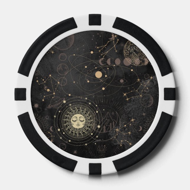 Schwarzes Gold Astrologisches Muster Pokerchips (Vorderseite)