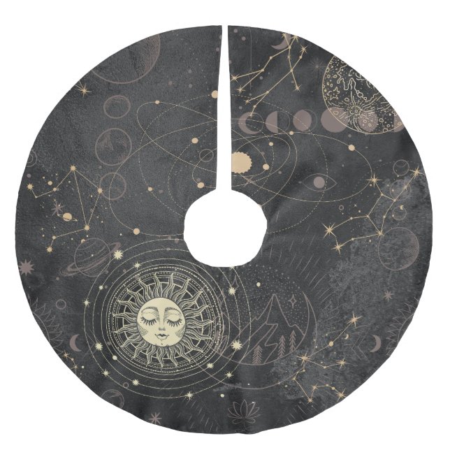 Schwarzes Gold Astrologisches Muster Polyester Weihnachtsbaumdecke (Vorderseite)