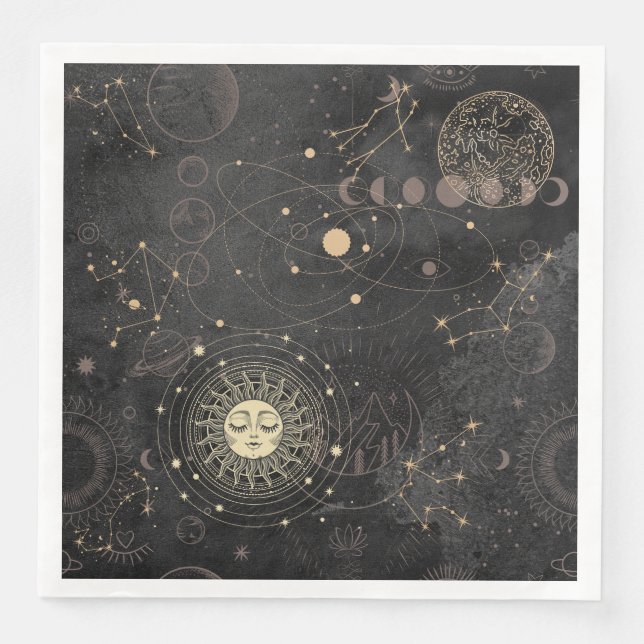 Schwarzes Gold Astrologisches Muster Serviette (Vorderseite)