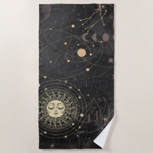 Schwarzes Gold Astrologisches Muster Strandtuch