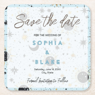 Schwarzes Gold Blau Himmlische Hochzeit Termin vor Rechteckiger Pappuntersetzer