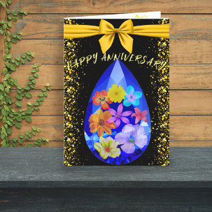 Schwarzes Gold Blaue Edelstein Blumen Glückliches  Dankeskarte