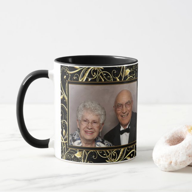 Schwarzes Gold blühen 50. Tasse (Mit Donut)