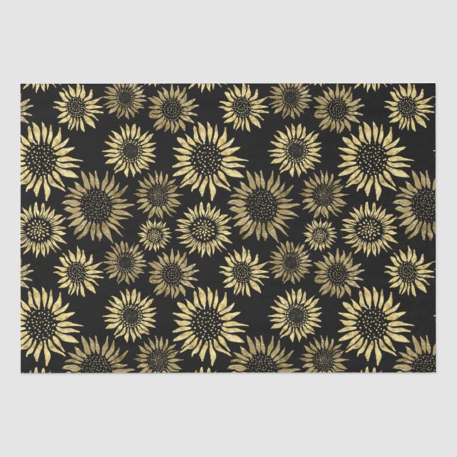 Schwarzes Gold Blumenzapier Seidenpapier (Vorderseite)