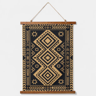 Schwarzes Gold Boho Abstracte Oberflächenstruktur Wandteppich Mit Holzrahmen