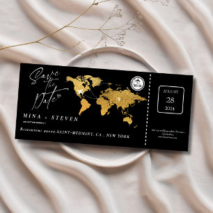 Schwarzes Gold Bordkarte Ziel Hochzeit  Save The Date