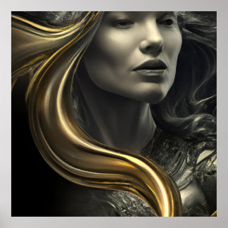 Schwarzes Gold Bronze Frauen Statue Fantasy Gesich Poster