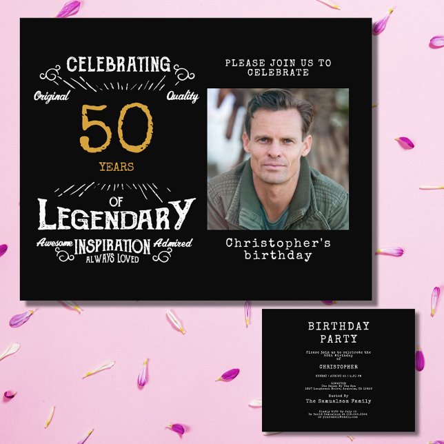 Schwarzes Gold Budget 50. Geburtstag Einladung Flyer (Celebrate the golden age of your loved one's life with this budget-friendly 50th birthday invitation)