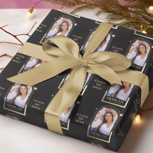 Schwarzes Gold Celestial-Abschlussfoto Geschenkpapier
