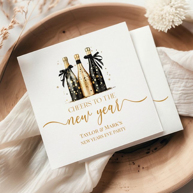 Schwarzes Gold Champagner Prost Neujahrsfeier Part Serviette (Von Creator hochgeladen)