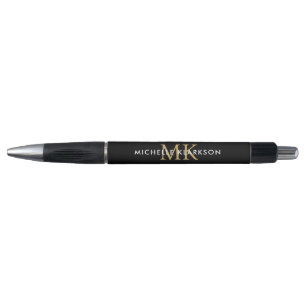Schwarzes Gold Custom Monogramm Initialen Name Ele Kugelschreiber