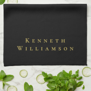 Schwarzes Gold Custom Name Minimalistisch Elegant Geschirrtuch
