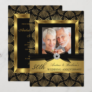 Schwarzes Gold Deco Foto 50. Hochzeitstag Einladung