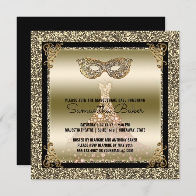 Schwarzes Gold des Bonbon-16 der Maskerade-| 16. Einladung (Vorne/Hinten)