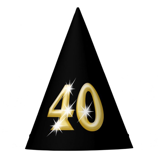 Schwarzes Gold des fortieth Geburtstages vierzig Partyhütchen (Vorderseite)