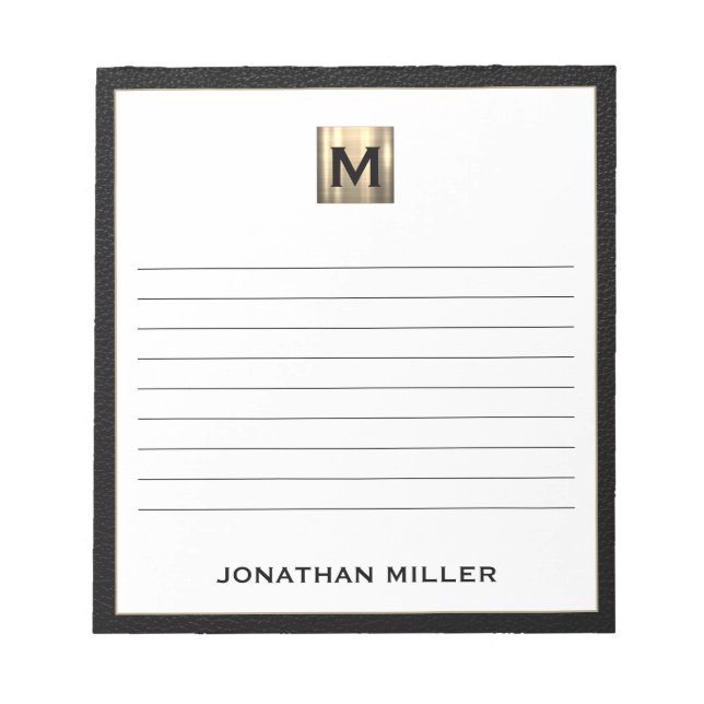 Schwarzes Gold des mit Monogramm Lined Notepad Notizblock (Vorderseite)