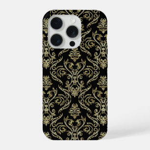 Schwarzes Gold & Diamanten Glitter Blumen Damast 2 iPhone Hülle