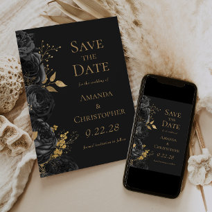 Schwarzes Gold Dunkle Florale Save-the-Date-Karte Ankündigung