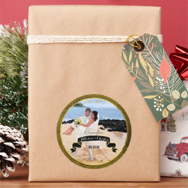 Schwarzes Gold dünner Multistreifen Ihr Hochzeitss Runder Aufkleber (Feiertag)