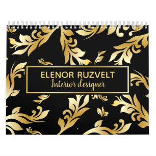 Schwarzes Gold eleganter Blumendamast Luxe Design Kalender