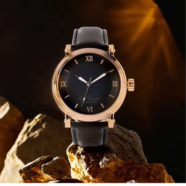 Schwarzes Gold Eleganter Klassischer Mit Monogramm Armbanduhr (Von Creator hochgeladen)