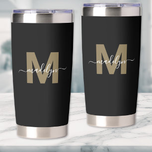 Schwarzes Gold Eleganter Namensmonogramm Thermobecher