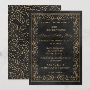 Schwarzes Gold Elegantes Firmenevent zur Weihnacht Einladung