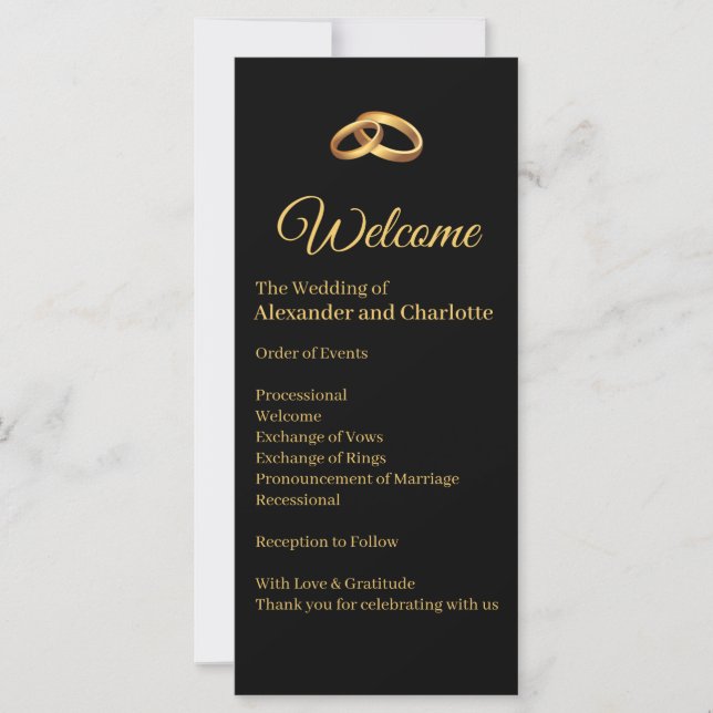 Schwarzes Gold Elegantes Hochzeitsprogramm (Vorderseite)