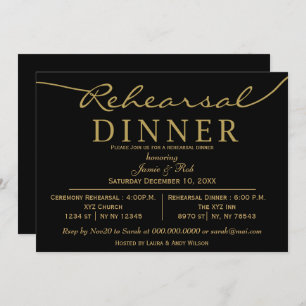 Schwarzes Gold Elegantes Script Probe Dinner Einladung