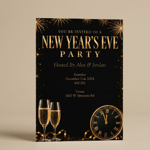 Schwarzes Gold Elegantes Silvesterparty Einladung