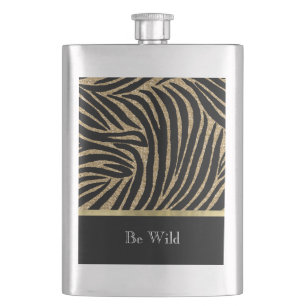 Schwarzes Gold Faux Glitter Zebra Flachmann