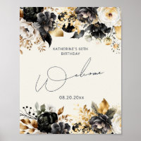 Schwarzes Gold Floral 60. Geburtstag Poster