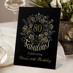 Schwarzes Gold Floral 80 & Fabulous Geburtstags-Wi Sockelschild