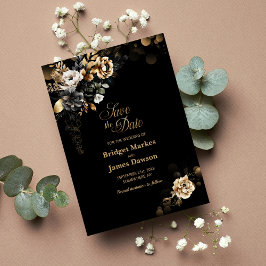 Schwarzes Gold-Floral-Hochzeit Save The Date