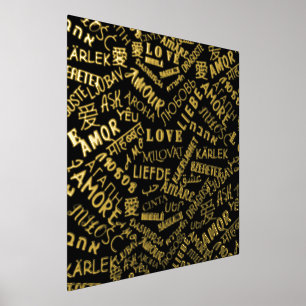 Schwarzes Gold Foil druckt Liebe Text in mehreren  Foliendrucke