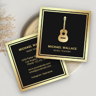 Schwarzes Gold Folie Gitarre Musiklehrer Gitarrist Quadratische Visitenkarte