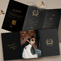 Schwarzes Gold Foto QR Code RSVP Details Hochzeit