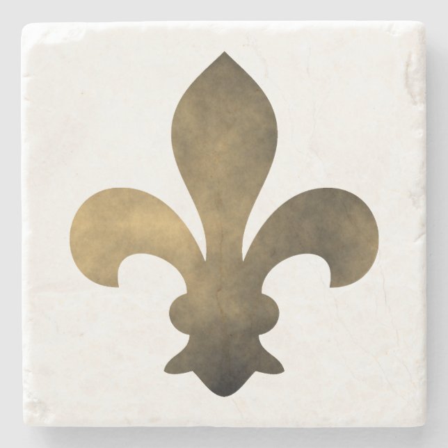 Schwarzes Gold Französisches Fleur de Lis Steinunt Steinuntersetzer (Vorderseite)