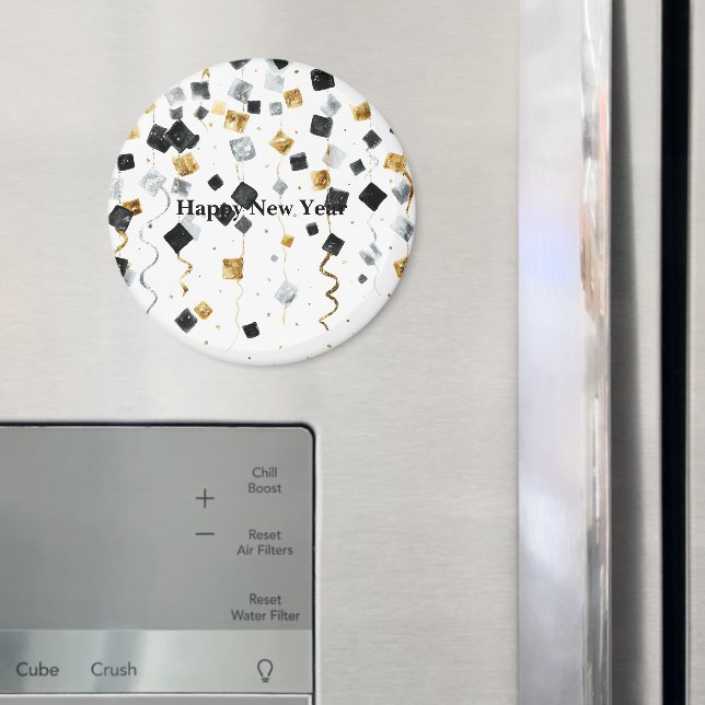 Schwarzes Gold Frohes Neues Jahr Konfetti Magnet (In Situ (Kühlschrank))