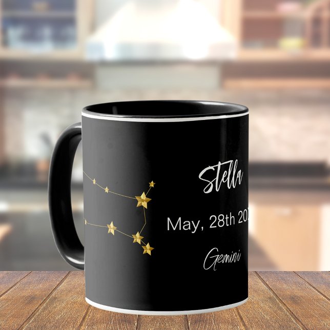 Schwarzes Gold Gemini Sternkonstellation Geburtsta Tasse (Von Creator hochgeladen)