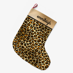 Schwarzes Gold Gepard Leopard Monogramm Weihnachte Großer Weihnachtsstrumpf